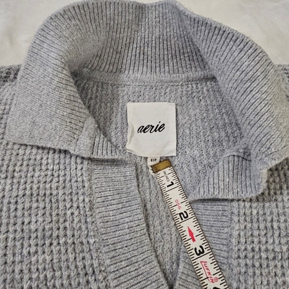 Aerie Gray Cozy Up Waffle Knit Polo Pullover Super Soft Sweater - Picture 12 of 13